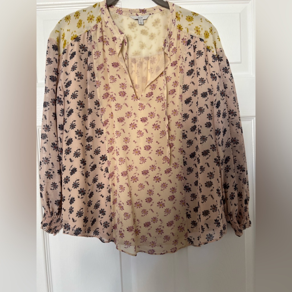 Anthropology Joie Mixed Floral Patchwork Blouse Silk Size Small